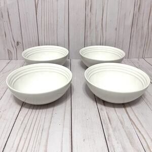 Le Creuset White Cereal Bowls Stoneware 6 1/4”/ 22oz Set Of 4 Embossed Rings
